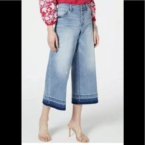INC wide leg cropped jeans released hem light indigo 0